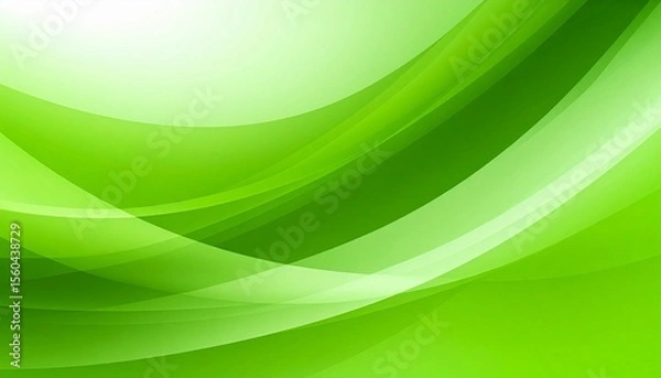 Fototapeta パワポや資料の背景に使える　爽やかな緑の曲線が重なり合う抽象的なヒーリンググラデーション背景