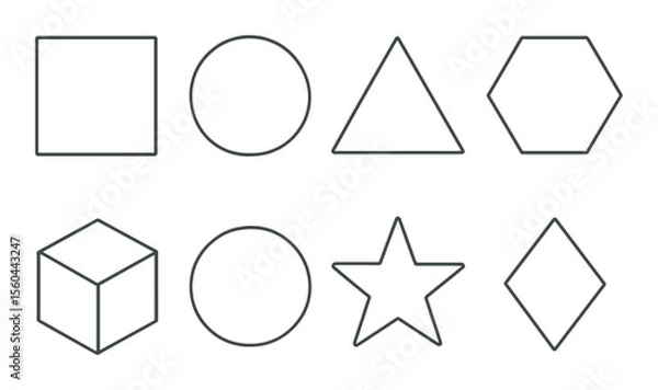 Fototapeta Geometric icons set – outline, simple shapes and geometry symbols for design