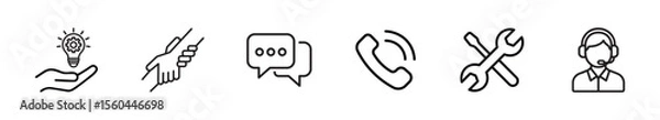 Fototapeta 
Service, support and help icon set, customer service agent helping technical solution client care signs,  vector illustration 
