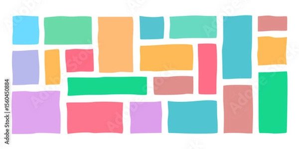 Fototapeta Doodle hand drawn frames with grain texture, colorful drawn squares with wavy rough edges, wavy irregular rectangles, different boxes