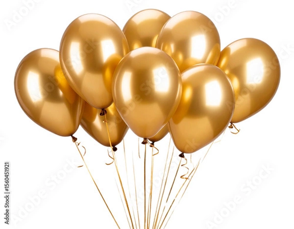 Fototapeta Bouquet of Realistic Golden Balloons, Isolated on Transparent PNG