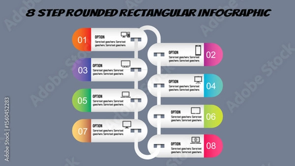 Fototapeta 8 Step ROUNDED RECTANGULAR Infographic. Fully editable vector SVG file compatible with PowerPoint, Illustrator, and most vector-based applications.
