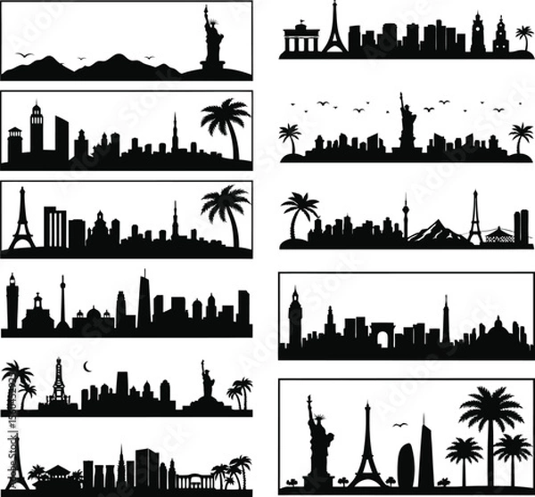 Obraz City Skyline Silhouettes Vector Collection