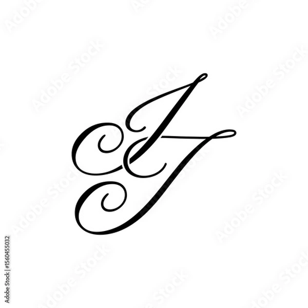 Obraz Elegant IJ Monogram Logo in Black Script – Luxury Calligraphy Initial Design on White Background