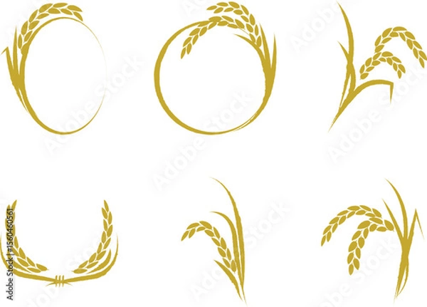 Fototapeta 手描き風の稲穂　和風フレーム　和風アイコン