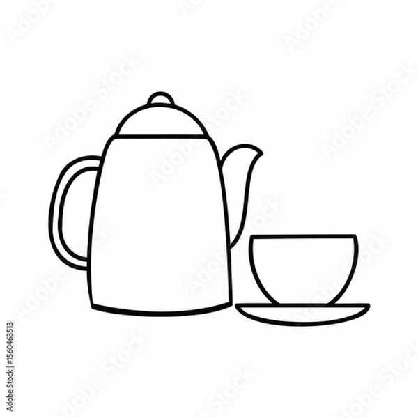 Fototapeta Outline of a teapot with a lid a teacup on a saucer against beverage