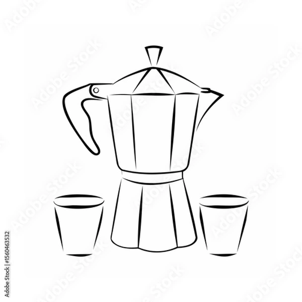 Fototapeta Handdrawn of a coffee maker with two small glasses on a espresso moka