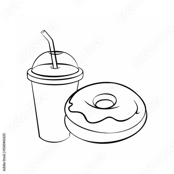 Fototapeta Handdrawn of a donut a drink with a straw on a doughnut