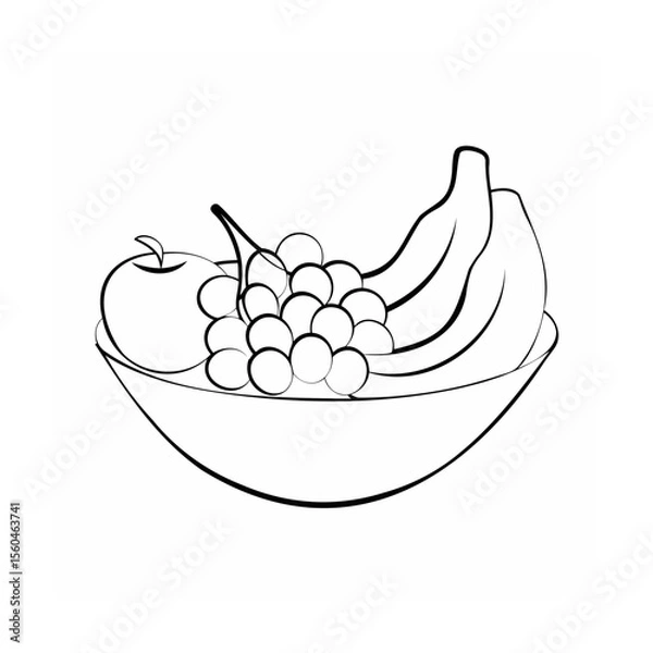 Fototapeta Handdrawn fruit bowl featuring apple grapes bananas in a simple outline vector