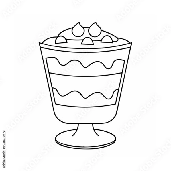 Fototapeta Handdrawn outline of a layered dessert in a glass with decorative toppings on food