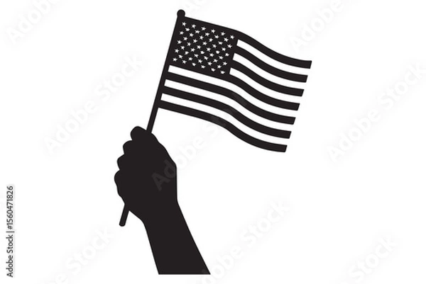 Obraz Silhouette of a Hand Waving an American Flag Depicting Patriotism and National Pride on an Isolated Background