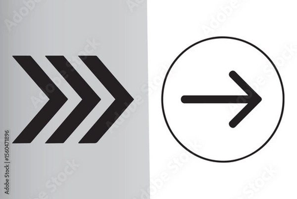 Obraz Dualistic Arrow Designs A Geometric Chevron Arrow Design Beside a Circular Arrow Pointing Right for Navigation and Direction