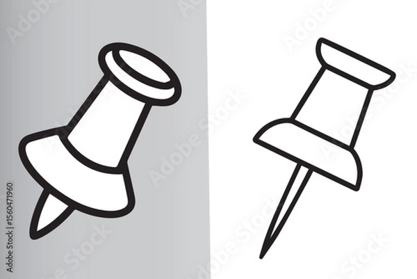 Obraz Outlined Thumb Tacks Pinned Against a Gray and White Background Showing Office Supplies and Stationary Items for Bulletin Boards