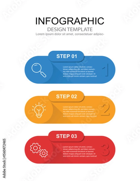 Fototapeta Business infographic template. 3 Step timeline journey. Process diagram, 3 options on white background