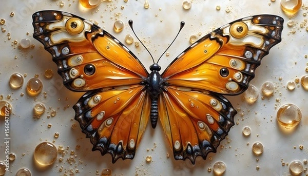 Obraz  Exquisite Gilded Orange Butterflies with Jeweled Accents and Luminous Backgrounds