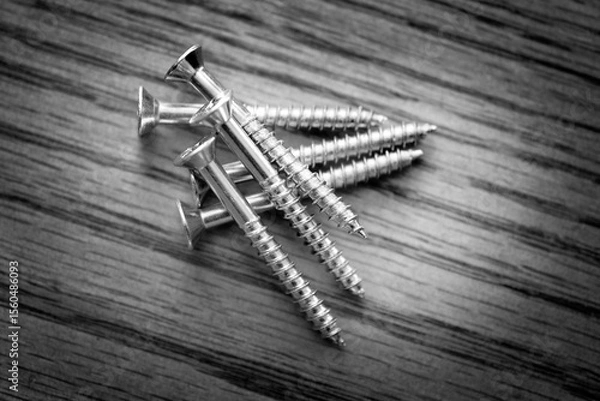 Obraz Screws on Wood Tabletop Workbench for Fixing