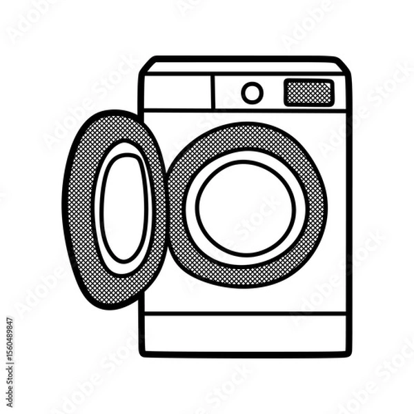 Fototapeta front loader washing machine, open door black and white
