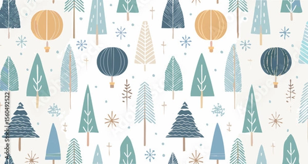 Fototapeta Nordic minimalist seamless vector pattern, abstract nature shapes in muted tones, simple lin 