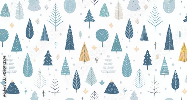 Fototapeta Nordic minimalist seamless vector pattern, abstract nature shapes in muted tones, simple lin 