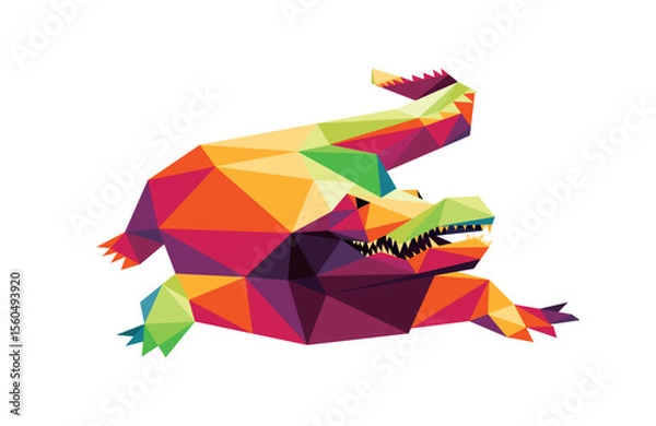 Fototapeta Scary Crocodile in Colorful Polygon Low Poly. Colorful Polygonal Abstract of Crocodile Animal. Reptile Ferocious Crocodile Vector Logo Illustration.