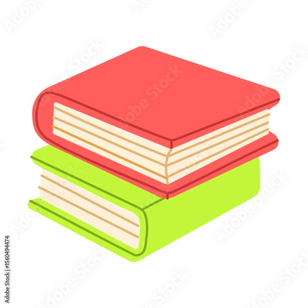 Obraz Two books stacked on top of each other. One is green and the other is red. The books are open to the middle of the page