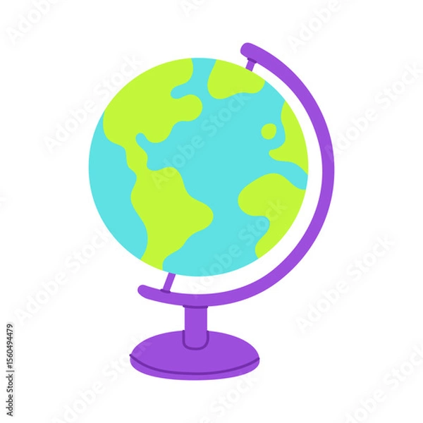 Obraz A globe with a purple base and a green and blue globe. The globe is on a white background