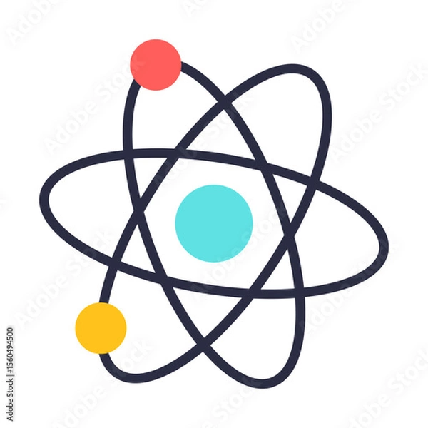 Obraz A black and white drawing of a circle with two smaller circles inside it. The circles are red and yellow. The drawing is of a scientific concept, possibly related to physics or chemistry