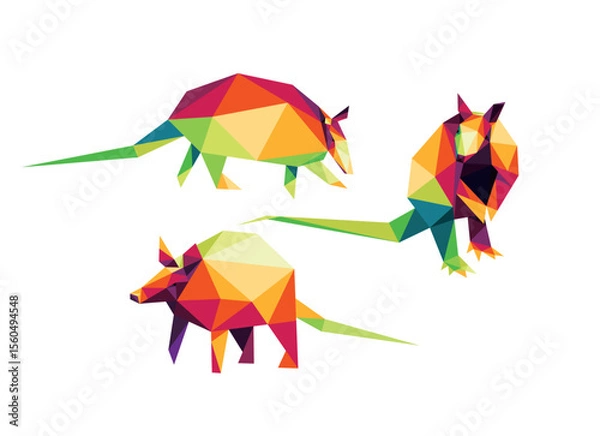 Fototapeta Collection of Armadillo in Colorful Polygonal Low Poly. Cute Armadillo Colorful Abstract Logo Set. Armadillo Colorful Illustration Polygon Set.eps