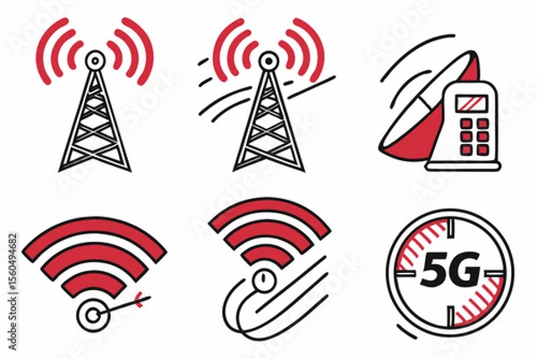 Fototapeta Set of 5G Technology Icons Featuring Speed Antenna and Phone Symbols