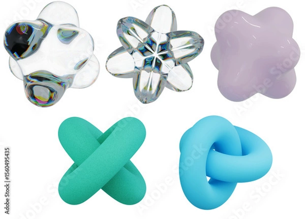 Fototapeta 몽환적 추상 3D 오브젝트 세트, Dreamy Abstract 3D Objects Collection