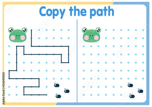 Fototapeta Activities for children. Copy the path. Logical games for children. Vector illustration. Square format of the book funny animals	