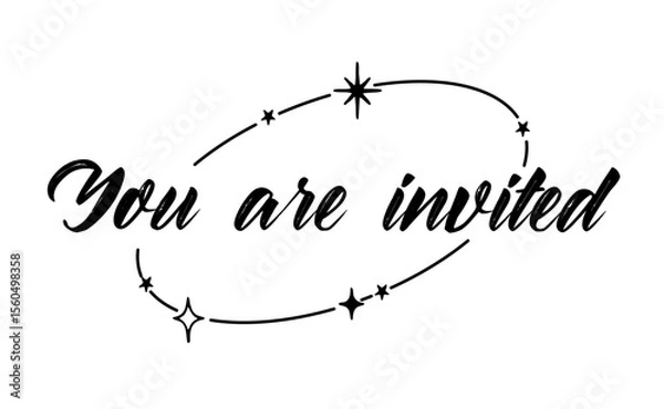 Fototapeta You are invited lettering calligraphic design. Invitation card with stars and sparks