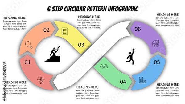 Fototapeta 6 Step Circular Pattern infographic. Fully editable vector SVG file compatible with PowerPoint, Illustrator, and most vector-based applications.