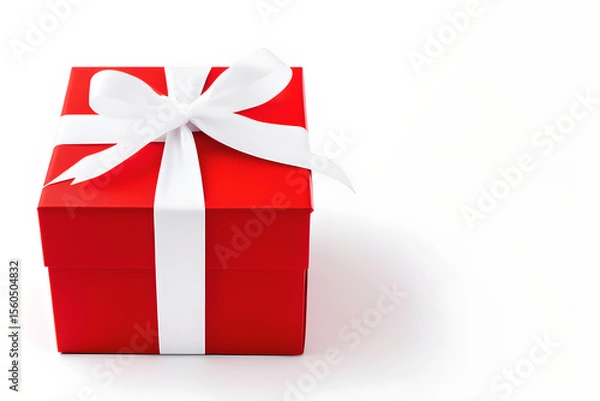 Obraz Red gift box with white ribbon isolated on white 