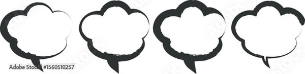 Fototapeta Flat Design Dialogue Set Featuring black Speech Bubbles, Scribbled Chat Shapes, and Playful Vector Text Elements