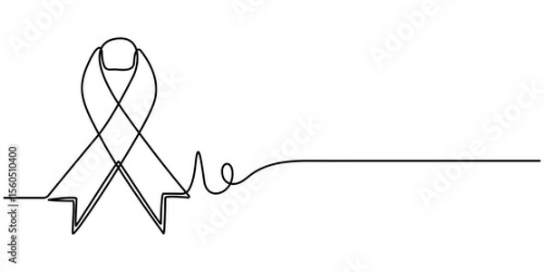 Fototapeta  Autism Ribbon continuous one line drawing, Autism awareness, conceptual illustration, Awareness Ribbon Single Line Icon, Single continuous line drawing campaign ribbon made from puzzle pieces. 