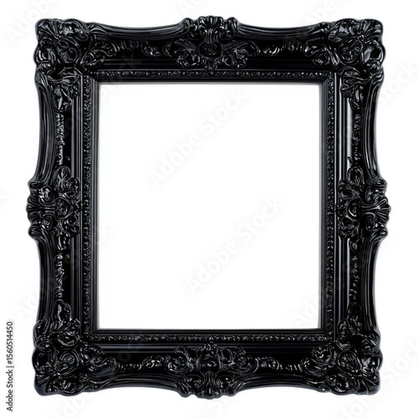 Fototapeta Elegant Black Frame: A stunning, ornate black frame, exquisitely carved with intricate details. The frame, a classic piece of art.