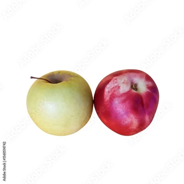 Obraz Composition of imperfect fruits on white background. green apples nectarine 