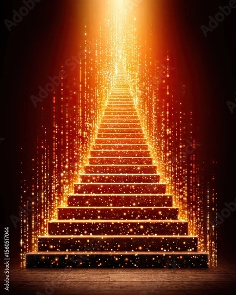 Fototapeta A mesmerizing staircase illuminated by golden light, symbolizing ascension and spiritual journey. The vivid design captivates the viewer, evoking feelings of hope and aspiration.