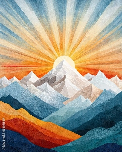 Fototapeta A vibrant mountain landscape at sunrise, featuring dynamic colors and sharp peaks, creating a serene yet energizing scene perfect for nature lovers and outdoor enthusiasts.