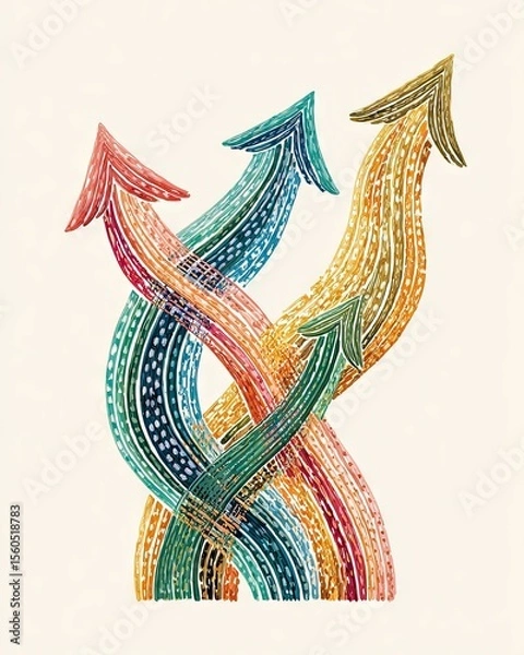 Fototapeta A vibrant illustration of colorful arrows intertwining, symbolizing dynamic movement and direction. Ideal for concepts related to progress, growth, and creative thinking.
