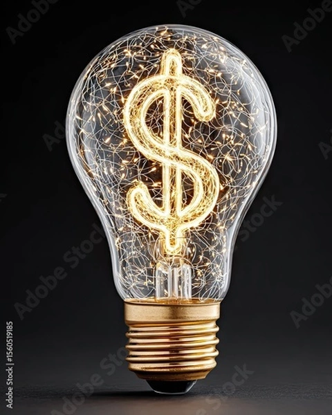 Fototapeta An illuminated light bulb featuring a dollar sign showcases the concept of innovative ideas and financial success
