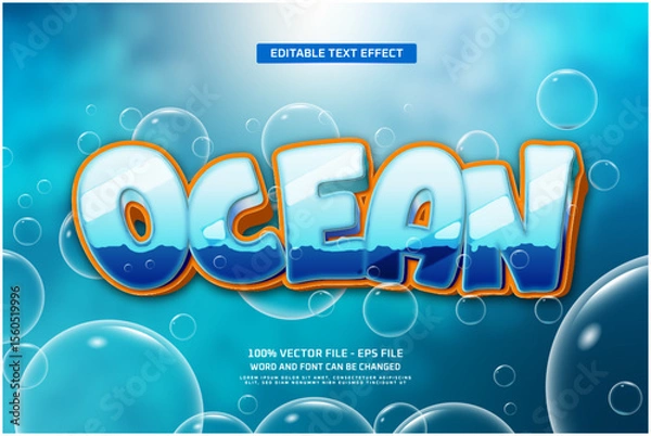 Obraz Ocean 3d editable text effect, with water bubbles Background