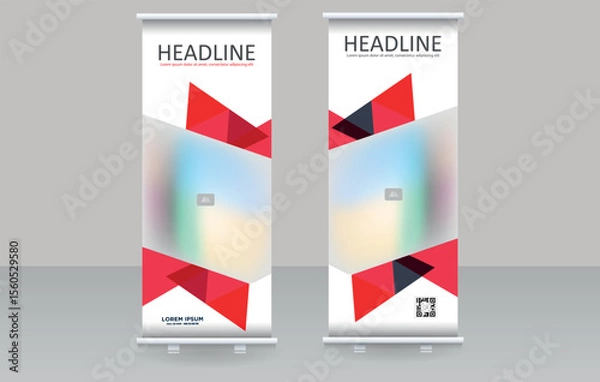 Obraz Geometric Red Roll-Up Banner Template for Modern Business and Events. Perfect for digital marketing, branding presentations, trade shows, and business promotions. Editable file.