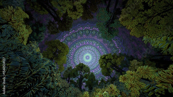 Fototapeta 意識の森を彷徨う｜キノコと古代遺跡が共鳴するサイケデリック神話世界4K