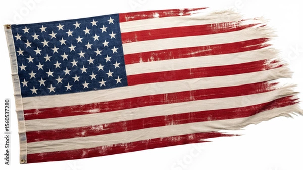 Fototapeta A distressed american flag with frayed edges isolated on transparent background