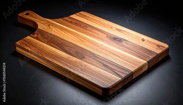 Obraz Elegant wooden cutting board displayed on a dark surface, showcasing its rich grain and craftsmanship