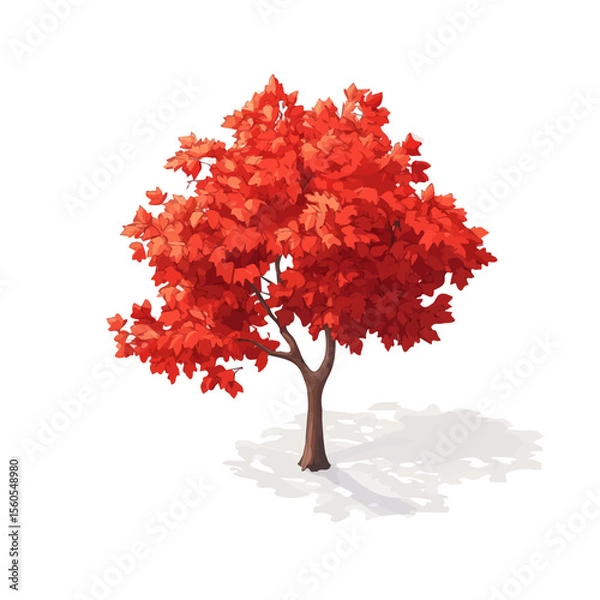 Fototapeta Maple Tree, cartoon vector illustration, flat 2D isometric style, white background.