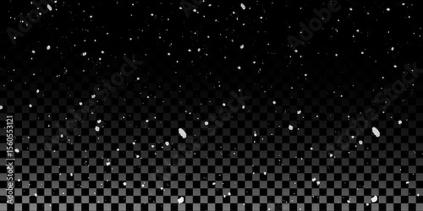 Fototapeta Snow flakes winter snowfall white light vector background. Christmas background, white snow on black background for edit photo.	