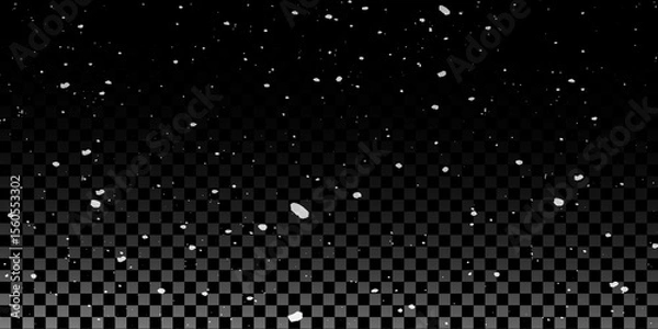 Fototapeta Snow flakes winter snowfall white light vector background. Christmas background, white snow on black background for edit photo.	